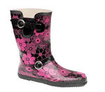 View Item Black & Pink Flower Print Eileen Short Wellies